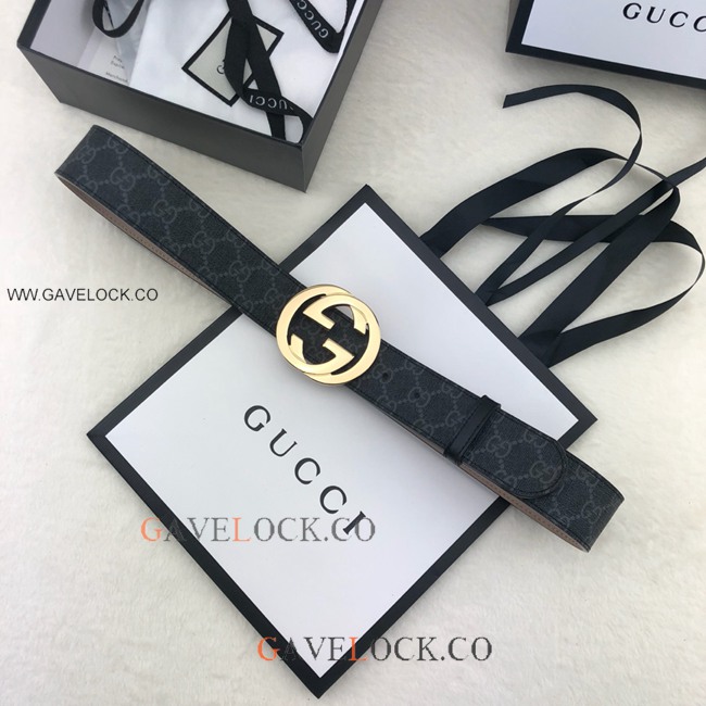 Gucci Leather Belt Classic Two Tone PVC Monogram GG Buckle